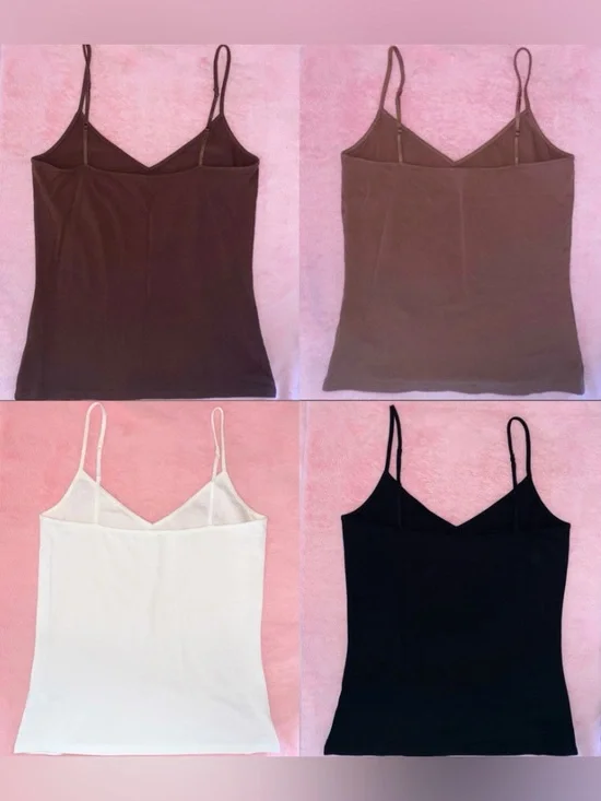 Amazon Essentials 4 Pack V-cut Tank Tops Spaghetti Strap Brown Black White Camis - Picture 3 of 15